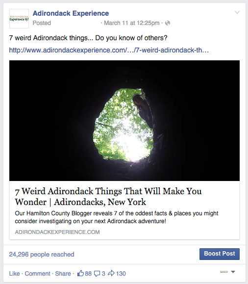 This popular Facebook post drove traffic to adirondackexperience.com