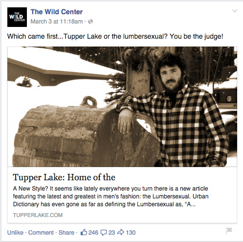 Tupper Lake Facebook share example - thanks Wild Center!