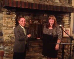  The Schroon Lake Chamber of Commerce awarded its Citizen of the Year Award to the Seagle Music Colony at its annual dinner Tuesday night at the Word of Life Conference Center. (L-R: Tony Kostecki, general director, Seagle Music Colony, and Tammy Whitty-Brown, executive director of the Schroon Lake Chamber of Commerce). 