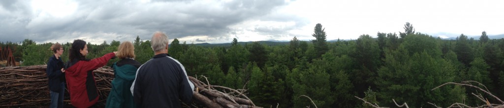 The Wild Center's Tracey Legat points out peaks from the top of the Wild Walk to Linda, Steve and ROOST Communications Director Kim Rielly.