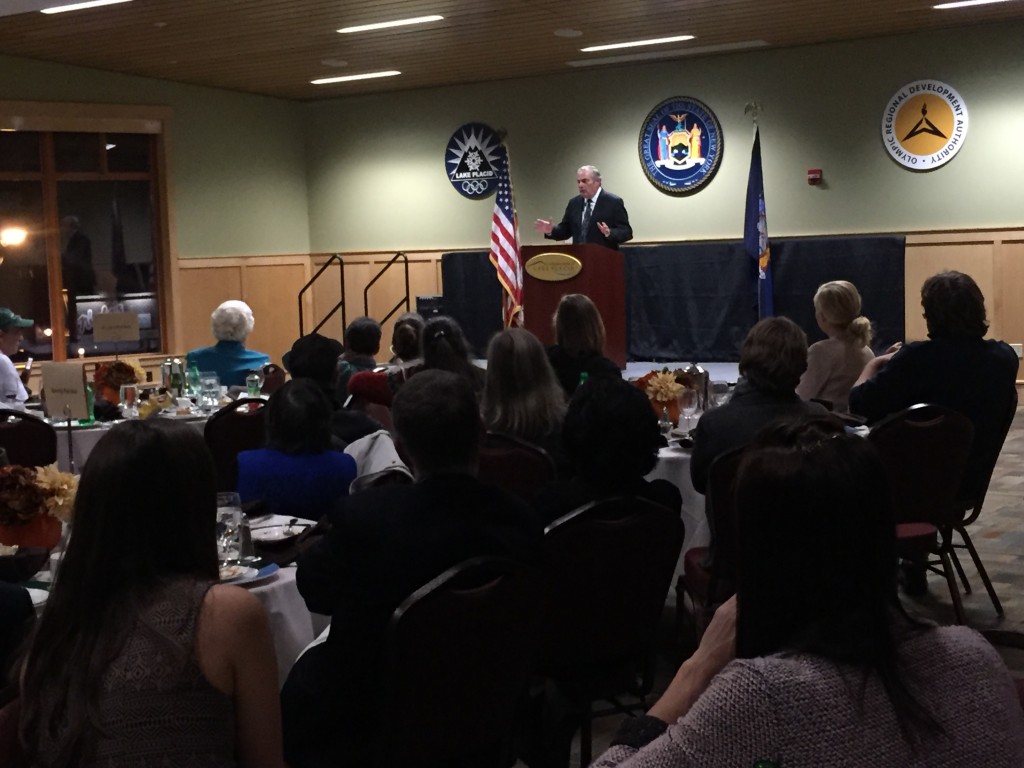 ROOST CEO James McKenna speaks at his Lake Placid Hall of Fame induction ceremony. 